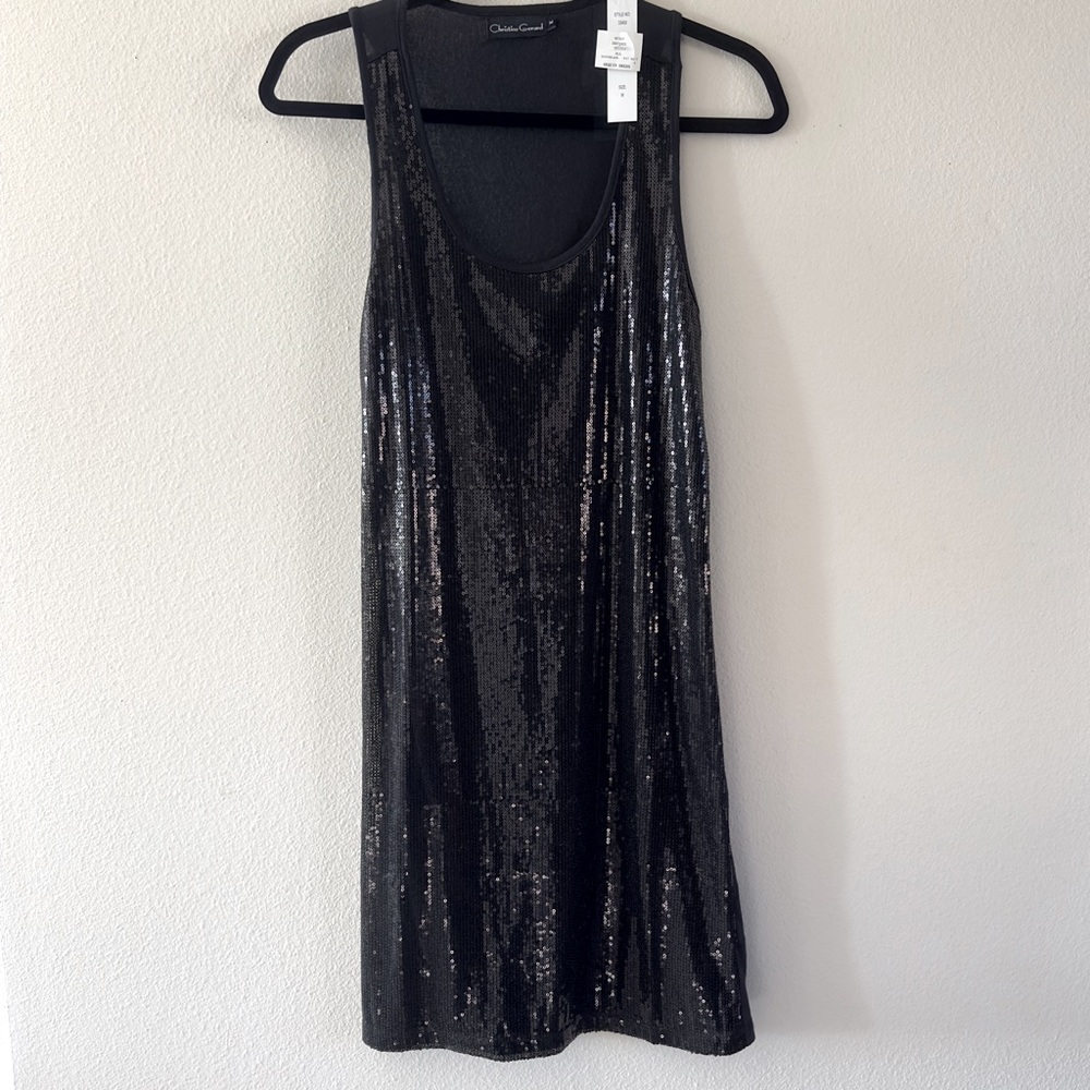 CHRISTINE GERARD Black Sequin Casual to Cocktail T-shirt Dress Size M NWT